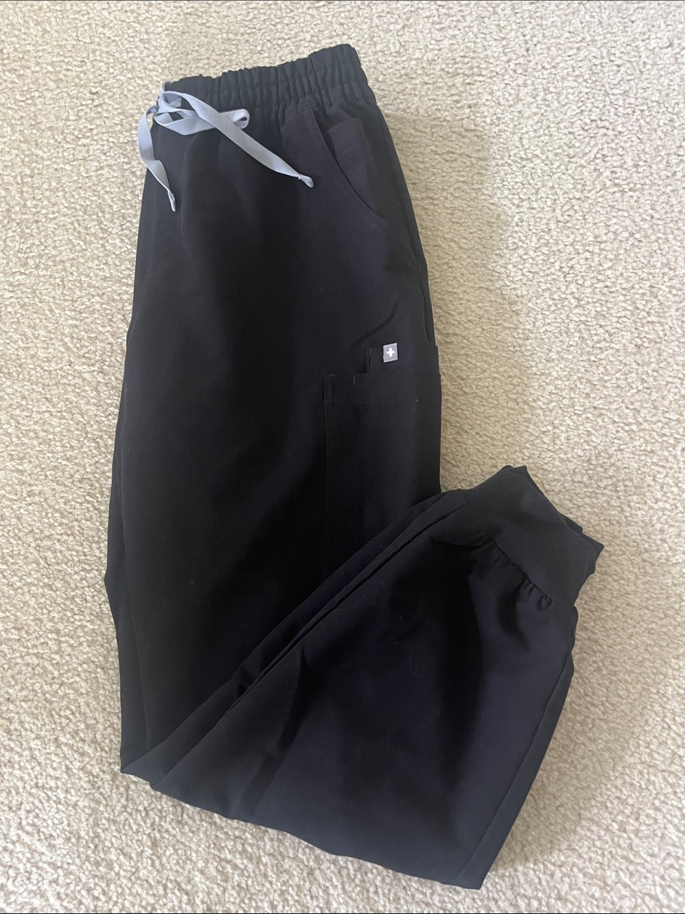 Figs Women's Zamora High Waisted Black Jogger Pants with Gray Drawstring